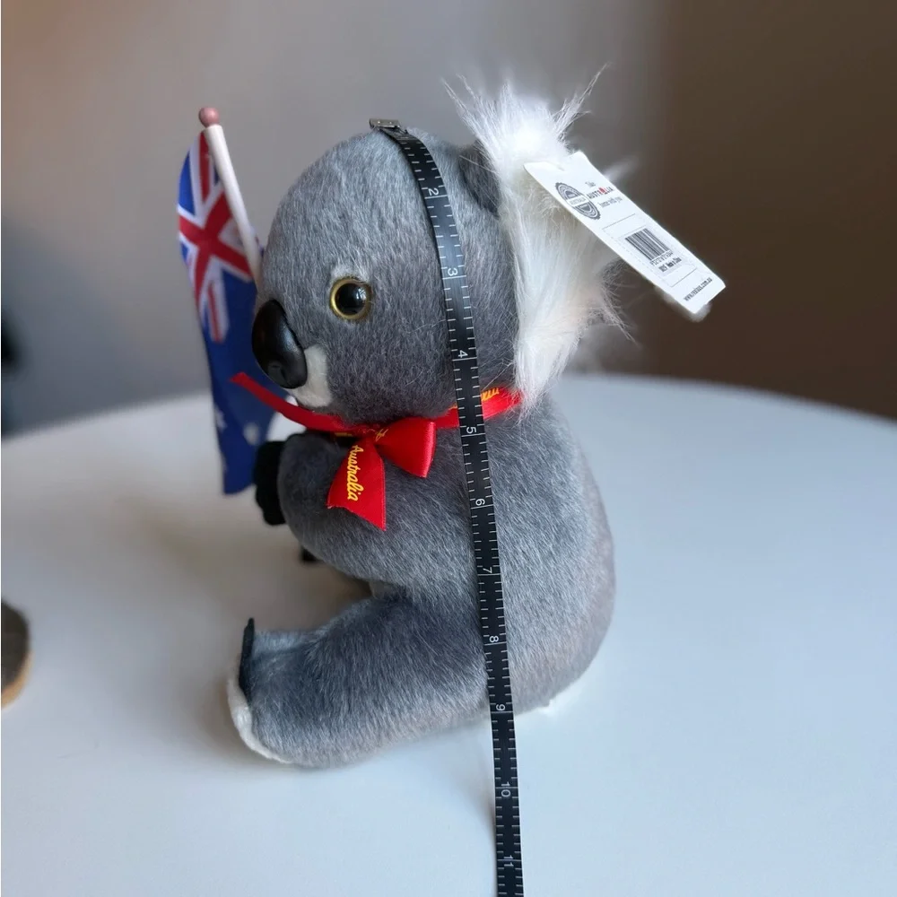 Gray Koala NWT Plush with Red Bow & Flag Top High quality Lifelike Realistic 9”